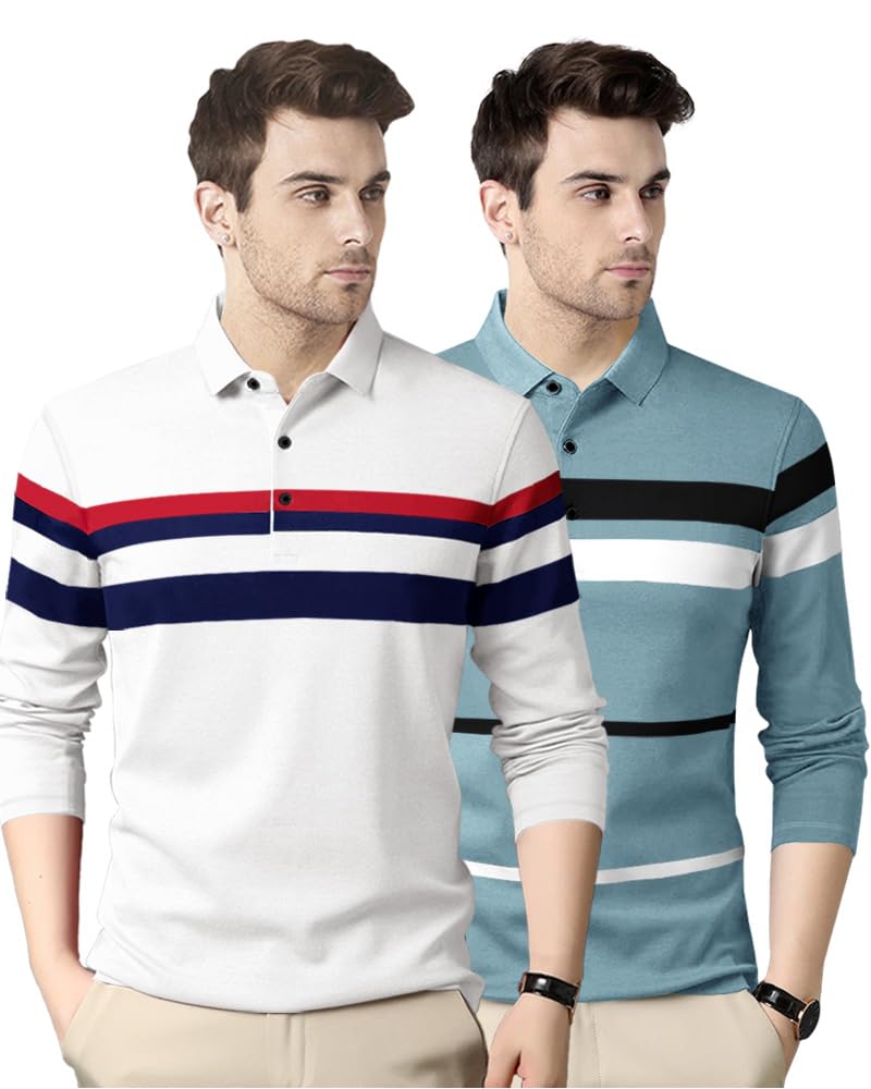 Noble Monk MenS (Combo Pack Of 2) -Regular Fit Polo T Shirt |Full Sleeves T-Shirt