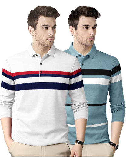 Noble Monk MenS (Combo Pack Of 2) -Regular Fit Polo T Shirt |Full Sleeves T-Shirt