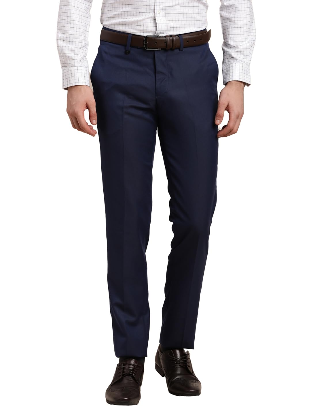 Turtle Men Poly Viscose Stretch Self Design Ultra Slim Fit Navy Blue Formal Trousers