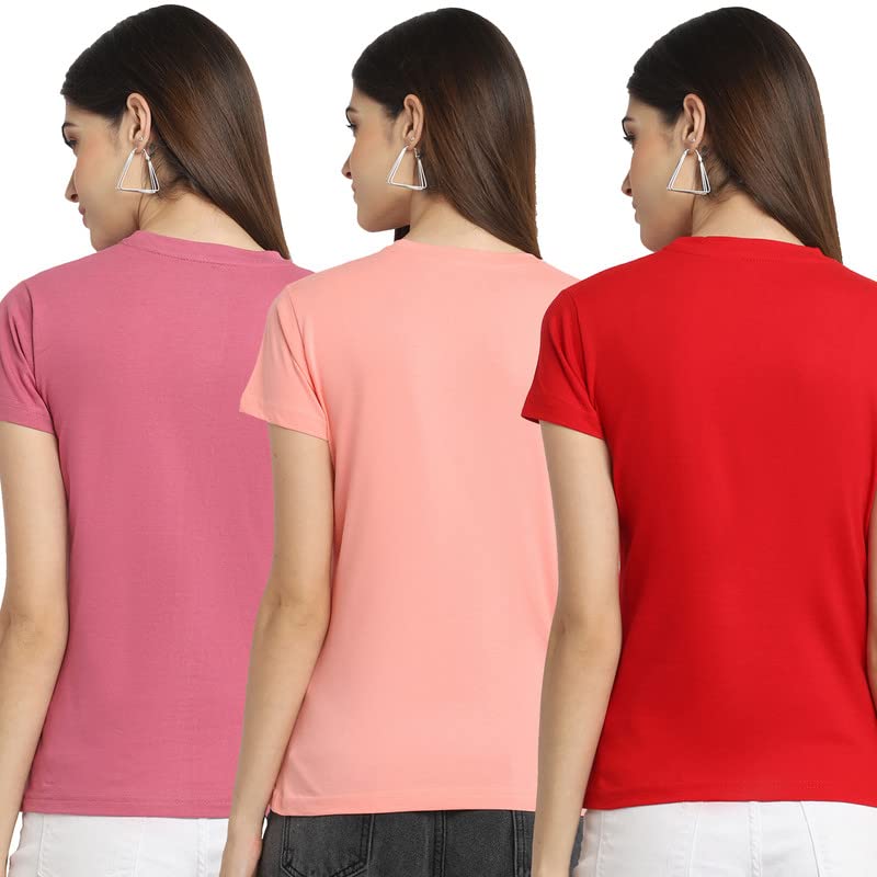 Preneum Womens Cotton Regular Fit Latest Graphic Stylish Printed Short Sleeves Casual T-Shirt || Trending & Style (Pack 3), Pin