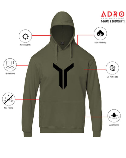 ADRO Men's Cotton Neck Hooded Sweatshirt (H22-M-LNN-OL_Olive)