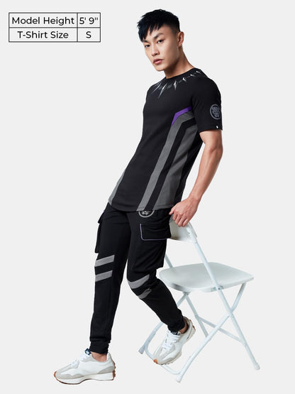 The Souled Store | Men Official Round Neck Black Panther for TChalla |Half Sleeve 100% Cotton Balck Color | Printed Drop Cut T-