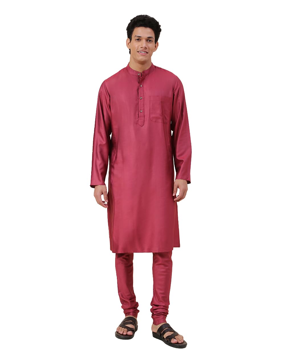 Fabindia Men Viscose Silk Slim Fit 2pc Set Red_S