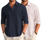 Deelmo Combo Of MenS Casual Button Down Shirts Long Sleeve Linen Shirt Fashion Textured Summer Shirts Pack Of 2 Navy Blue - Cre