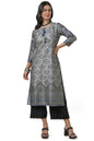 Soch Womens Grey Abstract Print Kurta with Tassels
