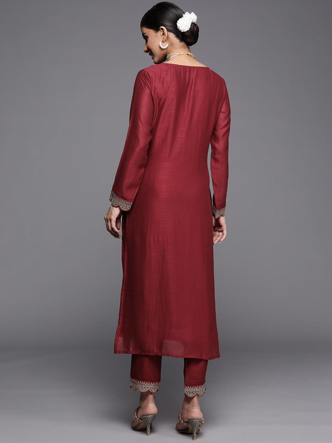 Libas WomenS Silk Embellished Straight Kurta (23518O_Maroon
