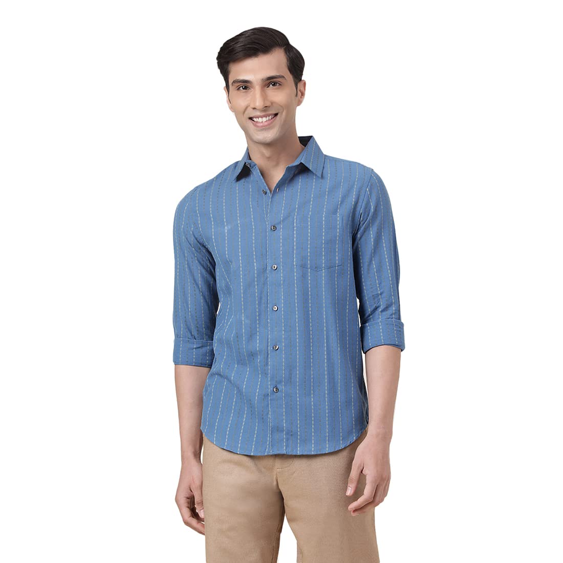 Fabindia MenS Woven Straight Fit Shirt (1030405Blue_Blue