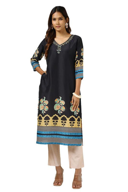 Soch Womens Black Muslin Blend Printed Kurta With Cutdana