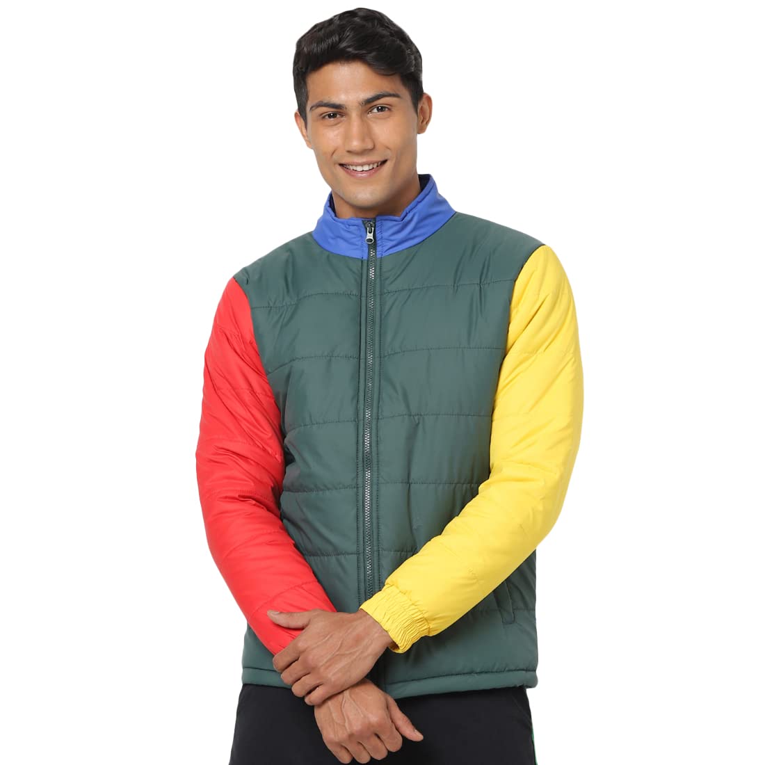 Bewakoof Mens Color Block Regular Fit Full Sleeve Round Neck Polyester Jacket