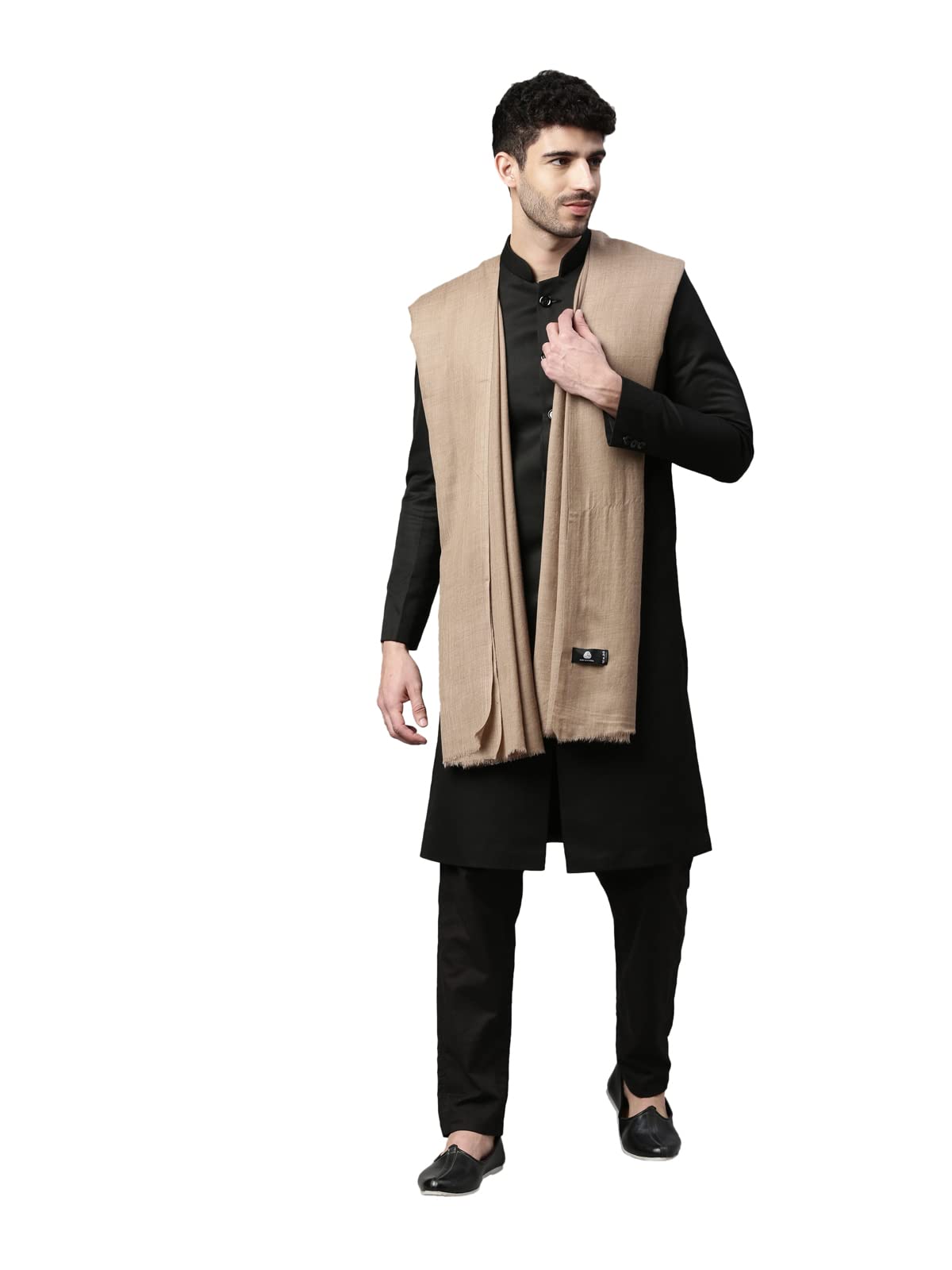 Pashmoda Men Sarmia Pure Wool Toosha Shawl (Beige Size 132X271 Cms)