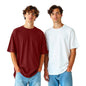 Nobero MenS Solid Oversized Fit T-Shirt (1M-Twrt-R0002_White/Wine Red