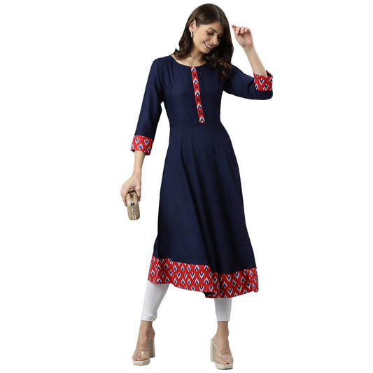 Gosriki WomenS Polycotton Anarkali Printed Kurta (Dora Blue_M-Go_Blue_Medium)