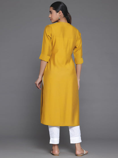 Libas WomenS Silk Woven Design Straight Kurta (26880_Mustard