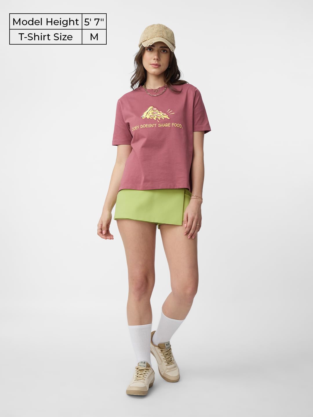 The Souled Store Friends: Joeys Pizza Women and Girls Short Sleeves Round Neck Pink Embroidered Cotton Relaxed Fit T-Shirts