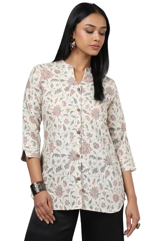 Soch Womens Beige Linen Floral Print Tunic