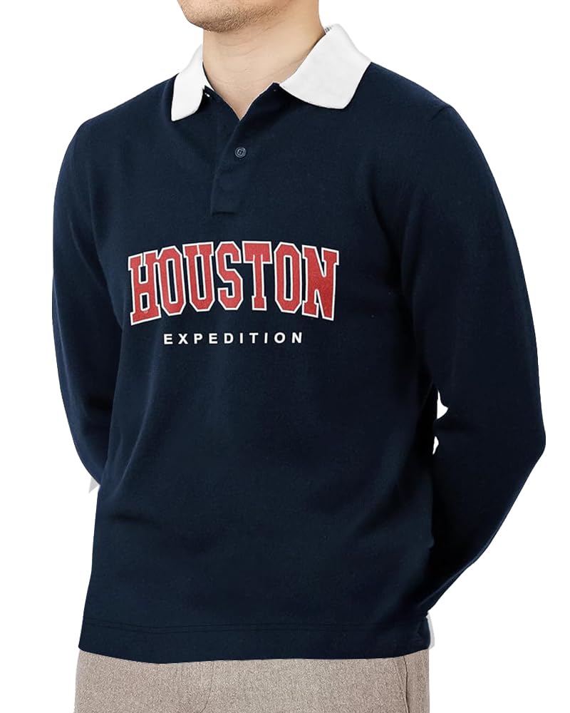 Noble Monk MenS Polo Neck Full Sleeves T-Shirt | Causal Tshirt For Men Navy Blue White