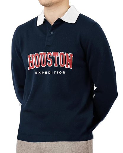 Noble Monk MenS Polo Neck Full Sleeves T-Shirt | Causal Tshirt For Men Navy Blue White