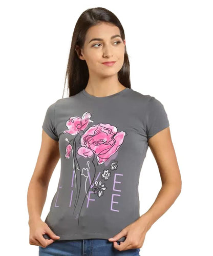 Lyra Pure Cotton Round Neck Printed T-Shirt For Women
