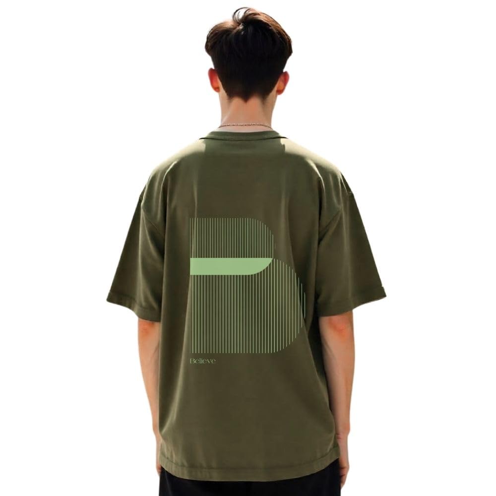 Nobero Men Cotton Graphic Print Oversized Fit T-Shirt (1M-Twrt-C0910-Og_Olive Green