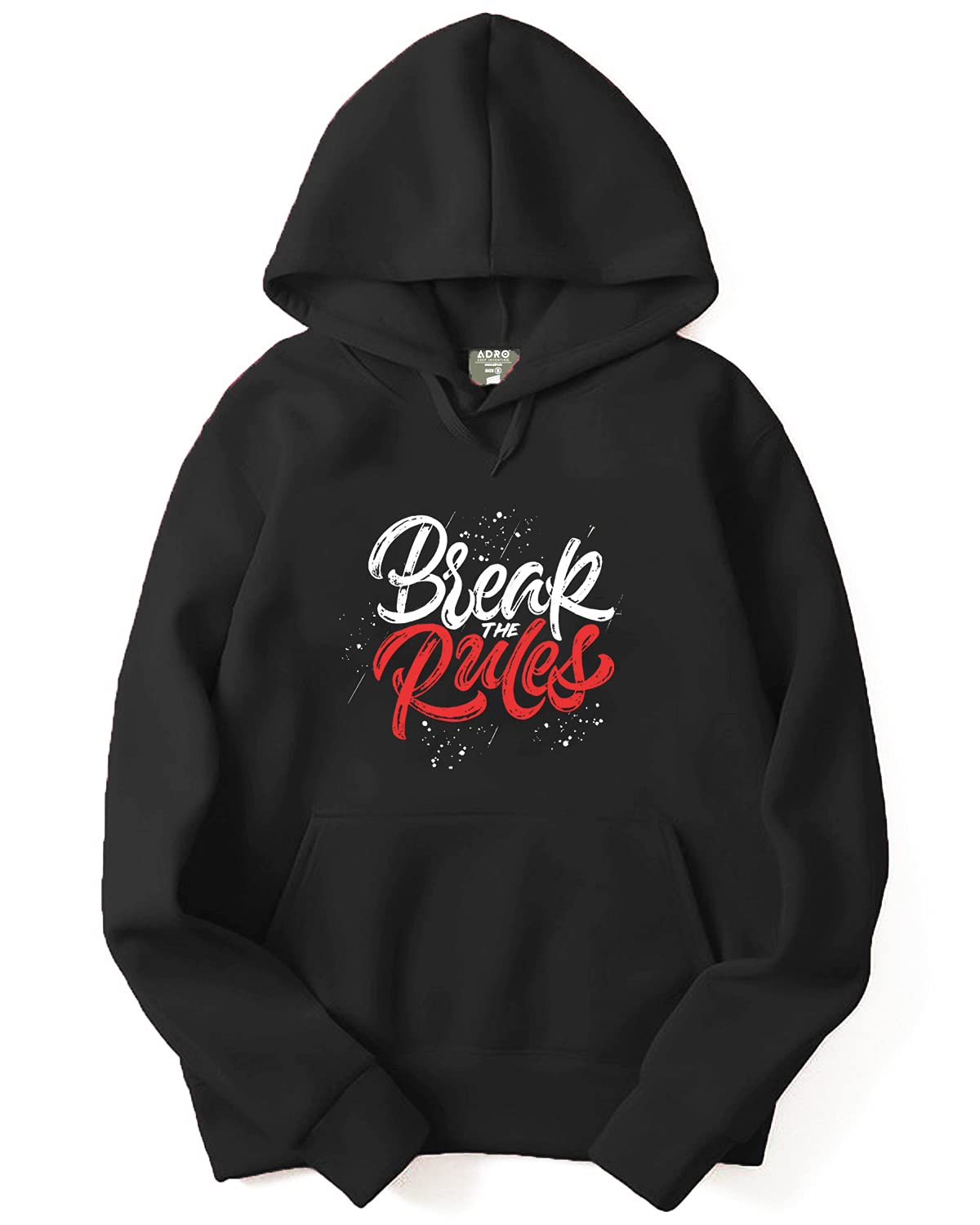 ADRO Men's Cotton Neck Hooded Sweatshirt (H21-M-RUL-BL_Black)