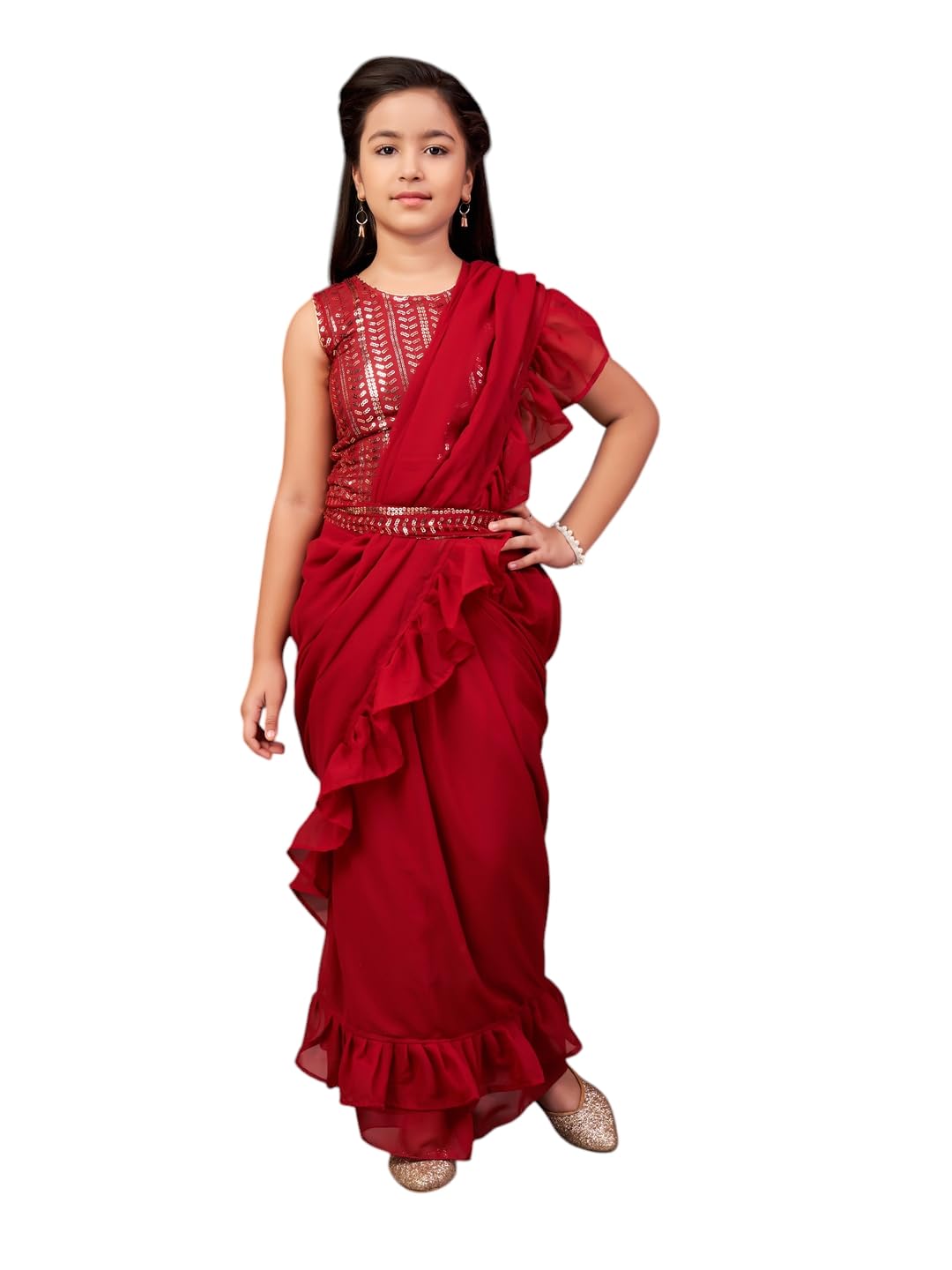 Aarika Girls Ethnic Wear Maroon Colour Sequin Embroidery Georgette Lehenga Choli Set With Attached Dupatta-4-9 Years (Lch-Shm-50