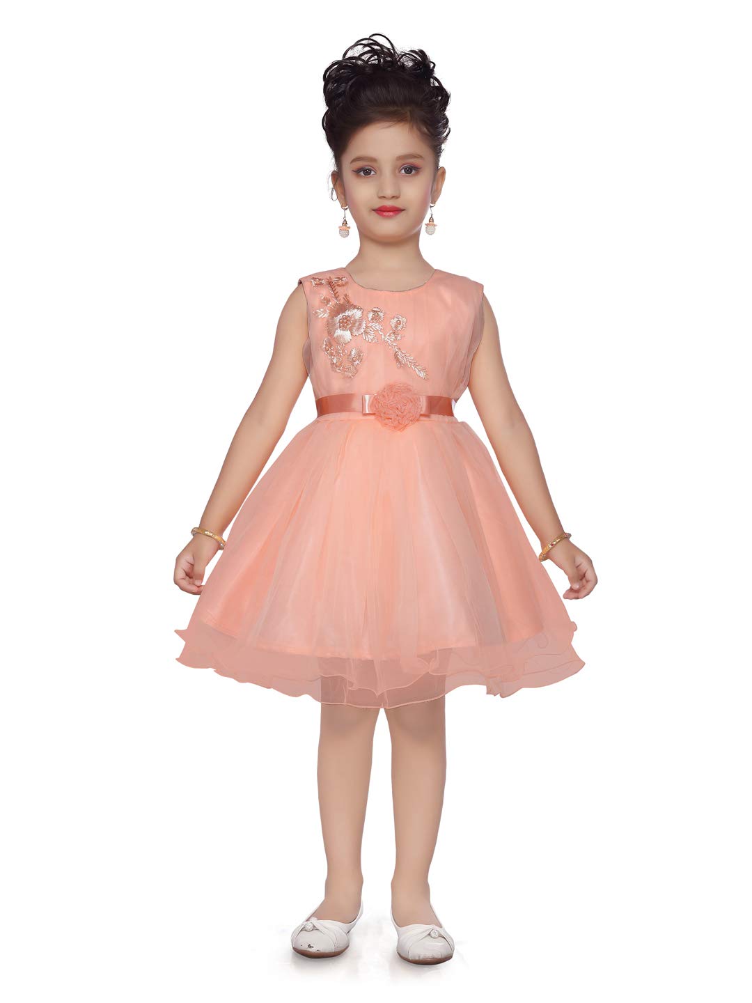 Aarika Girls Peach Color Embroidery Pattern Frock (Dfk-24314-Peach-26)