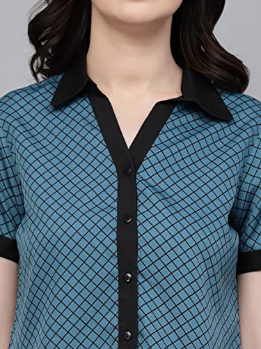 Style Quotient Women Teal and Black Printed Smart Casual Shirt