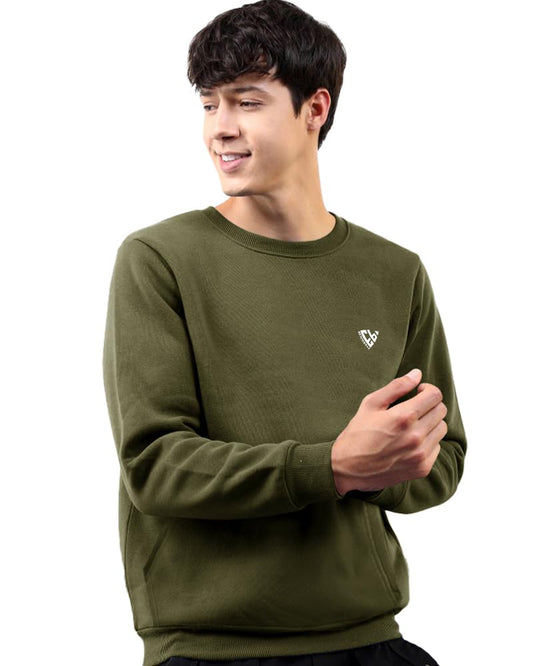 Noble Monk MenS Regular Fit Sweatshirts | Round Neck | Long Sleeve Sweatshirts For Men Olive Green