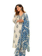 Pinkmint Women Kurta Set Printed V Neck Stright Kurta & Bottom With Dupatta Set