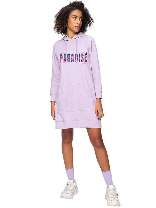 Bewakoof WomenS Graphic Printed Regular Fit Full Sleeve Hooded Neck Terry Hoodies_625185_Purple_L