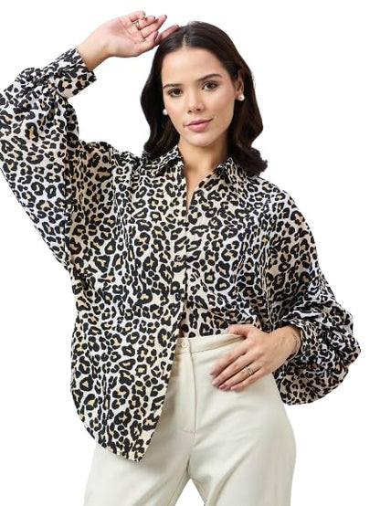 Style Quotient Women Animal Print Oversize Shirt with Full Sleeves
