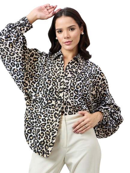 Style Quotient Women Animal Print Oversize Shirt with Full Sleeves