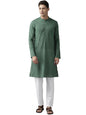 See Designs Green & White Cotton Regular Fit Kurta Set Madern Collar Stright Hem Side Full Sleeve Straght Kurta With Pyjama_Sdkt