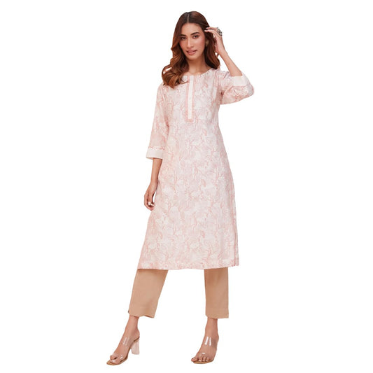 Fabindia WomenS Cotton Silk Printed Regular Kurta (1037288Natural- Off White-Pink