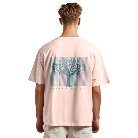 Nobero MenS Graphic Print Oversized Fit T-Shirt (1M-Twrt-C0838-Pal_Blush-Branching Out