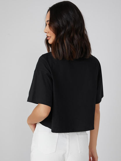 Kotty WomenS Solid Cotton Blend Oversized Crop T-Shirts
