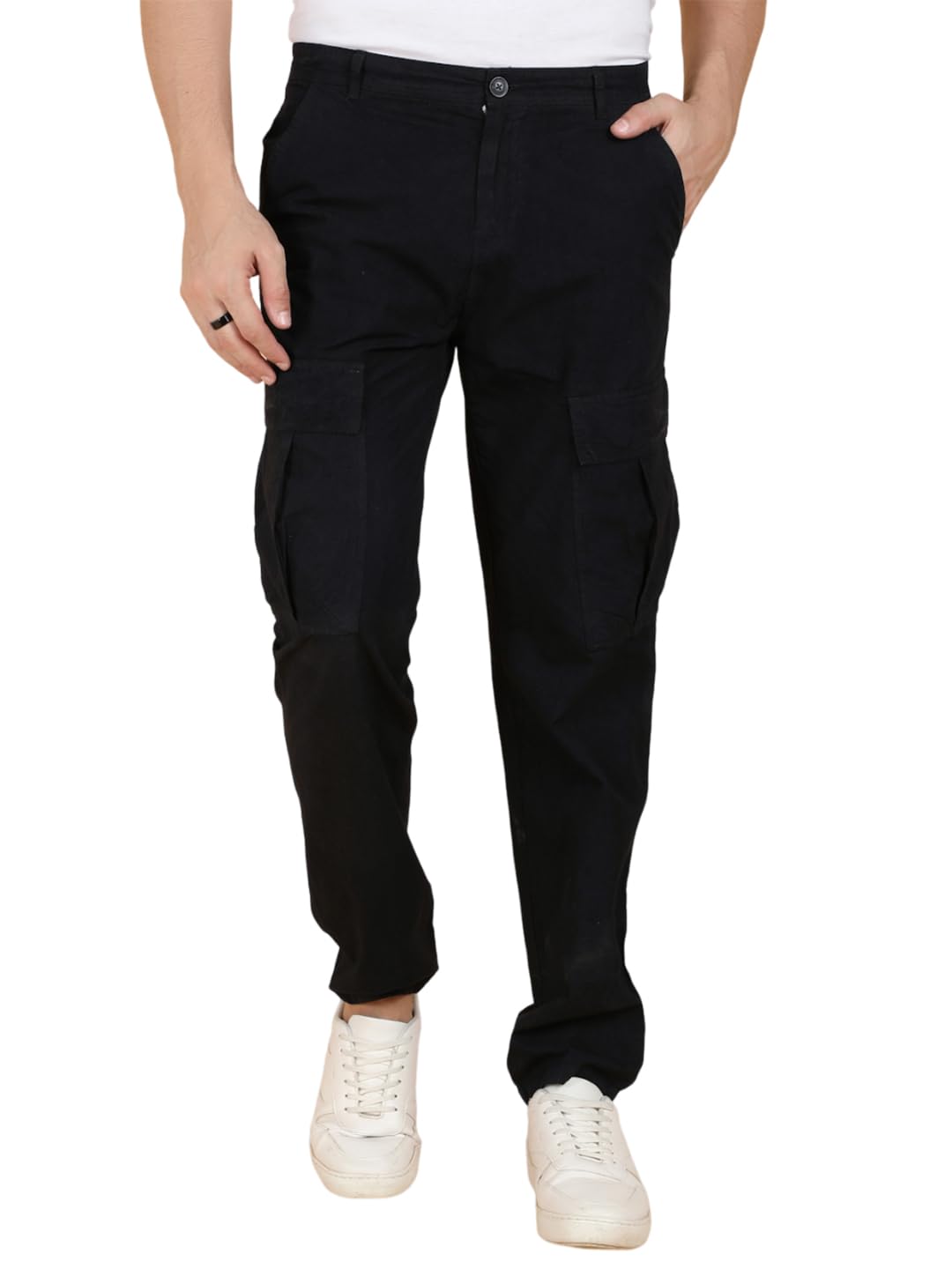 Kotty MenS Solid Multiple Pockets Comfortable And Strechable Cargo Jeans(Black,32)