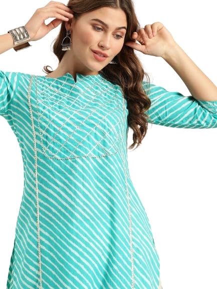 Varanga Women's Cotton Straight Kurta Set (KR_VKUR11251053_Turquoise Blue
