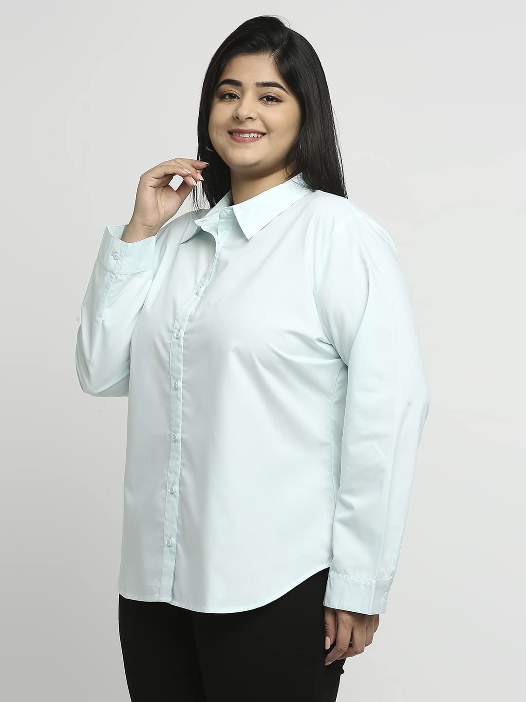 Style Quotient Women Blue Solid Plus Size Shirts