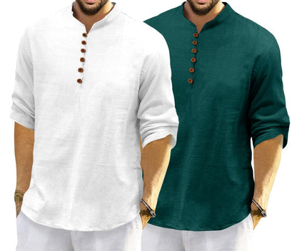 Royalscout MenS Cotton Polyester Blend Solid Regular Fit Full Sleeve Short Kurta | Ethnic, Lightweight Summer Kurta For Daily &