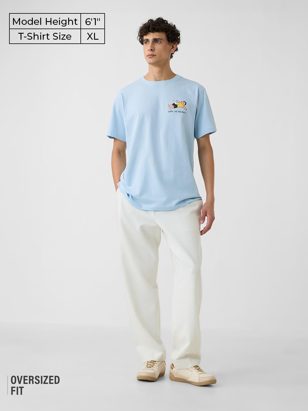 The Souled Store Relaxed T-Shirt: Work Life Balance Men and Boys Short Sleeves Round Neck Blue Graphic Printed Regular Fit Cotto