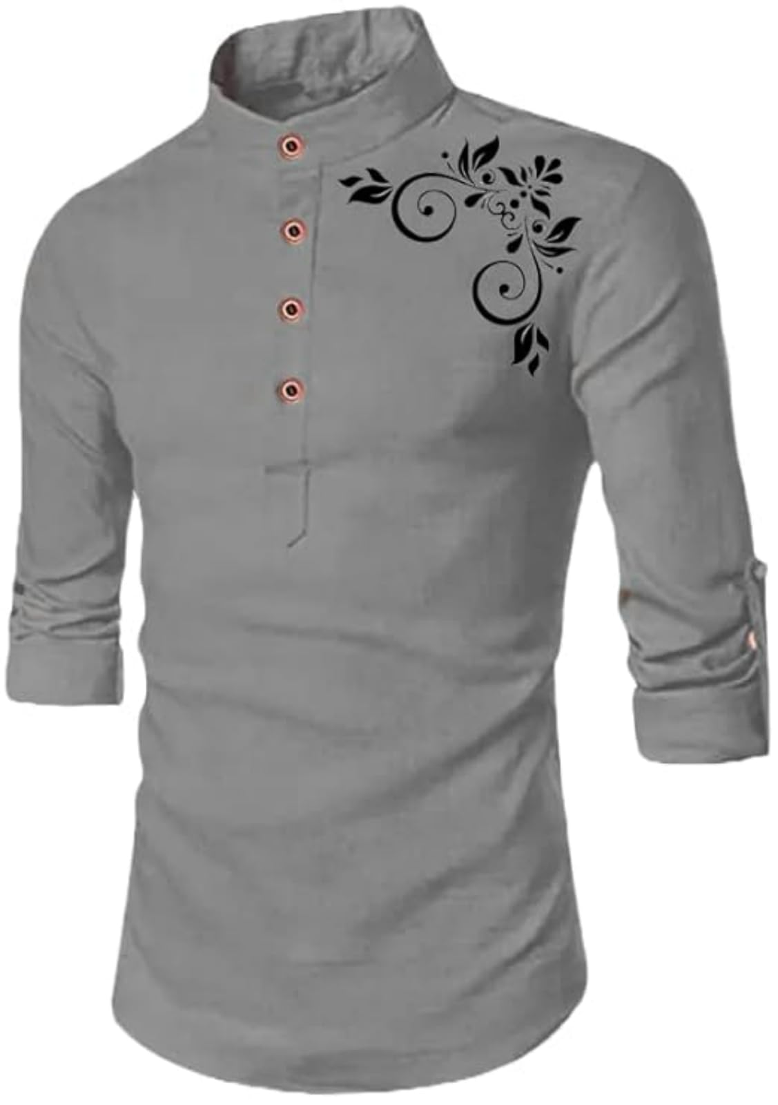 Deemoon MenS Full Sleeve Short Kurta Shirt With A Trendy Mandarin Collar Crafted From A Premium Cotton Blend For Comfort Ideal