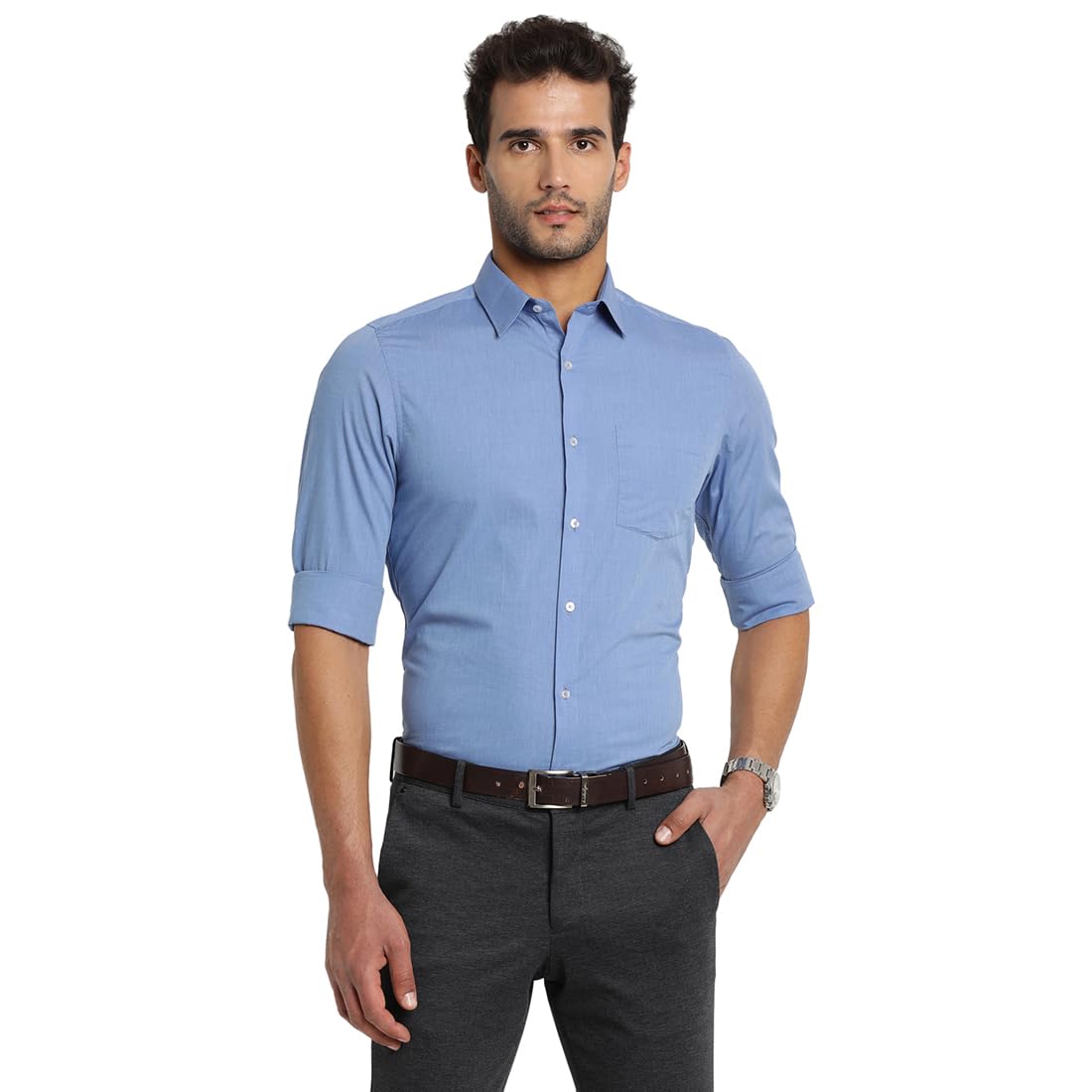 Turtle Men 100% Cotton Slim Fit Light Blue Solid Formal Shirt