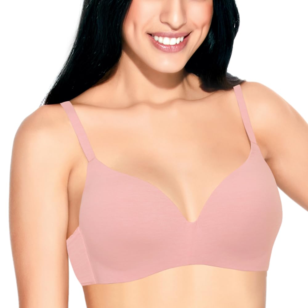 Enamor F084 Seamless Ultra Smoothening With Invisible Edges T-Shirt Bra - Padded Wirefree Medium Coverage - Strawberry Ice