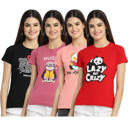 Preneum Womens Cotton Regular Fit Latest Graphic Stylish Printed Short Sleeves Casual T-Shirt || Trendy Designs & Stylish (Pack