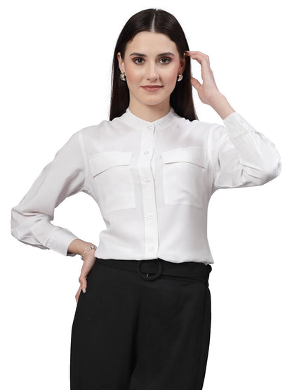 Style Quotient Women Smart White Double Pocket Shirt