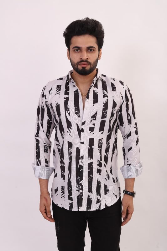 Brown Culture MenS Cotton Blend Abstract Print Shirt With Spread Collared Full Sleeves Standard Length And Button Down Closure