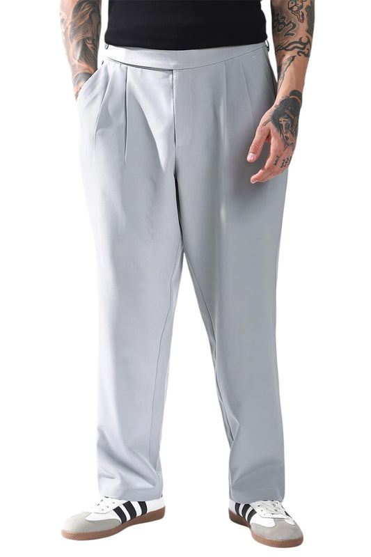 Hubberholme Men Solid Relaxed Fit Mid-Rise Korean Trousers 24 Grey