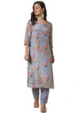 Soch Womens Blue Tissue Floral Print Kurta Set