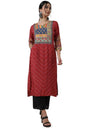 Soch Womens Brick Red Viscose Muslin Bandhani Print Kurta